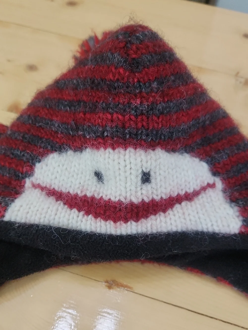 DeLux KNITWITS Striped Adult SOCK MONKEY Hat Wool Blend Fleece Lined